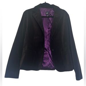 GAP Women's Black Velvet Blazer with Purple Lining